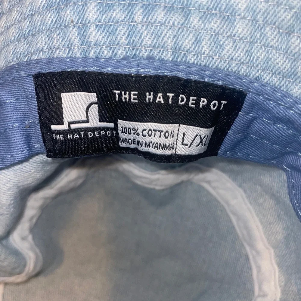 Handmade Denim Embroidered‎ Upcycled Rose Patched Unique Bucket Hat Blue L/XL